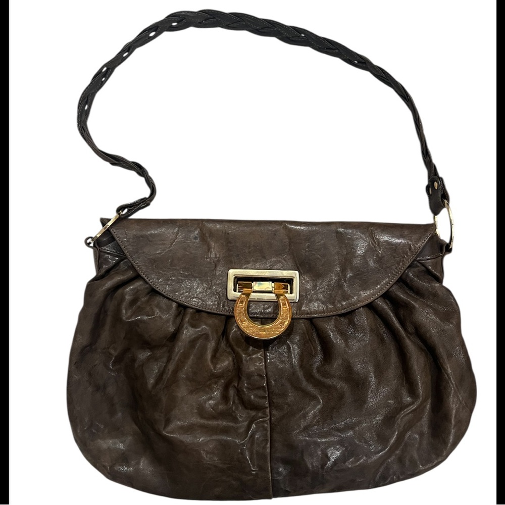 💥SALE! KAGE large Brown Leather Hobo Bag with Horse shoe closure